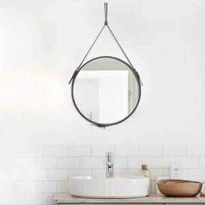 Creativo Cintura tonda appesa specchio bagno PU cornice in pelle specchio per il trucco hotel decorazione della casa specchio a parete mx3081024