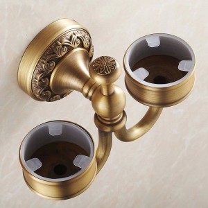 Portabicchieri e bicchieri Porta spazzolino in ottone antico per dentifricio con doppio bicchiere di ceramica Accessori per il bagno 3703