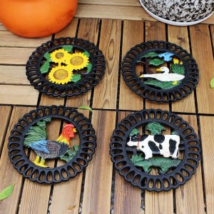 Sottopentola decorativa in ghisa per cucina o tavolo da pranzo | Rotondo con motivo animali | Pad caldi per pentole e padelle | Resistente al calore