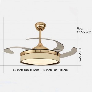 Ventilatore elettrico Lampade a sospensione Led placcato oro per illuminazione camera da letto soggiorno e Ventilatore Ventilatore a LED a due funzioni