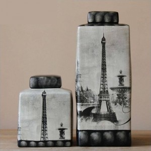 Stile europeo Opere architettoniche Quadrato Arredamento in ceramica Ornamenti Salotti americani Vaso moderno in porcellana vaso vaso
