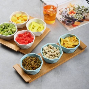 Set da quattro / cinque pezzi Vassoi da portata Piatti da portata Piatti in ceramica creativa per snack / frutta a guscio / dessert Vassoio in bambù naturale eco