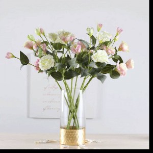 Vaso di vetro Vaso dritto trasparente oro Decorazione per la casa Lamina d'oro Disposizione dei fiori Giglio rosa