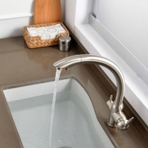 Rubinetti da cucina oro Rotazione a 360 gradi con miscelatore d'acqua Gru a doppio filtro Doppia maniglia Tri Flow Rubinetto filtro a 3 vie per acqua LAD-124