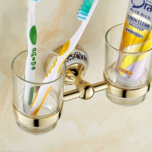 Porta spazzolino e bicchiere in acciaio inossidabile dorato Portabicchieri 2 accessori per il bagno a parete 7007GP
