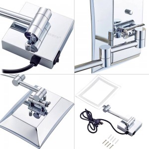 Frameless Rectangle Glamour LED illuminato 3X Specchi ingranditori per trucco Specchio per rasatura da parete per bagno Cromato Lucido