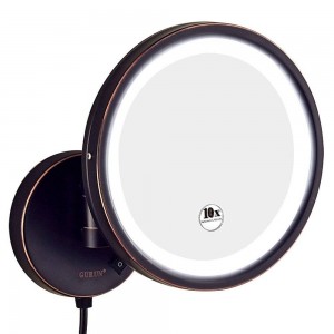 Rasatura dello specchio di trucco illuminata vanità di ingrandimento 10X del bagno dell'hotel, specchio rotondo del supporto della parete con l'ingrandimento 7X / 5X / 3x