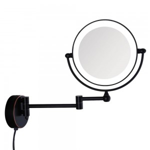 Specchio per trucco da bagno illuminato a parete in bronzo lucidato a olio con presa elettrica con ingrandimento 7X, bracci estesi