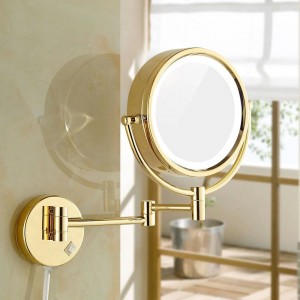 Specchi per trucco da barba con luci a LED e ingrandimento 10x / 1X Specchio da parete per bagno illuminato da specchio oro 8.5 "