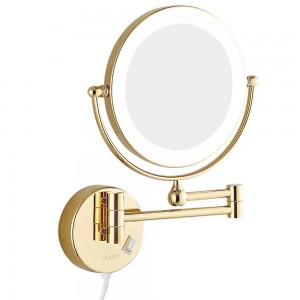 Specchi per il trucco del bagno a parete con luci a led e specchio ingranditore da 7x ingrandimento bifacciale allungato oro 8 "