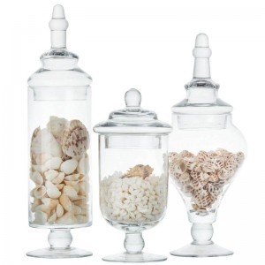 Vaso di caramella di alta qualità in vetro bottiglia di stoccaggio trasparente serbatoio decorazione di cerimonia nuziale set tappo di bottiglia bottiglie per alimenti