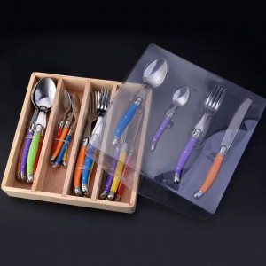 Set di posate in acciaio inossidabile 24 pezzi con set di posate per cena in plastica ABS multicolore confezionate in stoviglie in scatola di legno
