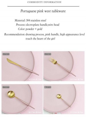 Set di stoviglie in oro rosa caldo Set di posate occidentali in acciaio inossidabile 304 Set di posate da cucina per alimenti Coltello da forchetta Coltello Set di posate