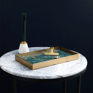 InsFashion splendido vassoio da portata fatto a mano in metallo e marmo per un lussuoso arredamento e un bagno in stile russo