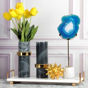 Vassoio da portata in marmo super top InsFashion con manico in ottone per decorazioni domestiche moderne e vassoio portaoggetti