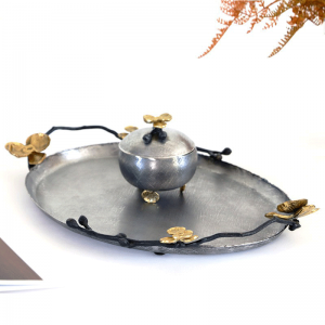 InsFashion vintage ha un vecchio vassoio ovale in rame per l'arredamento del ristorante in stile reale arabo