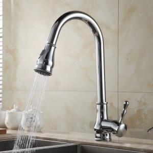 Rubinetto della cucina Ottone Spazzolato Nichel Alto Arco Lavello della cucina Rubinetto Estrarre Rotazione Spray Miscelatore Torneira Cozinha LAD-7117