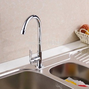 Rubinetto della cucina Acqua fredda Cromo Argento Ottone Rubinetto della cucina Rubinetto monocomando Ruota Beccuccio montato su gru a freddo 8301L