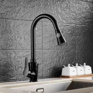Rubinetti da cucina Ottone Nero Estrarre Miscelatore da cucina Rubinetto a 2 vie Funzione Miscelatore monocomando per lavabo Gru per lavabo monocomando LAD-64