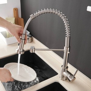 Kitchen Faucets Brush Brass Faucets for Kitchen Sink Single Lever Pull Out Spring Spout Mixers Tap Hot Cold Water Crane
