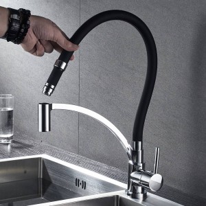 Rubinetti da cucina Cromo Rubinetto da cucina Lavello Gru Montaggio su piattaforma Tirare giù Ugello spruzzatore Torneira De Cozinha Miscelatori Rubinetti acqua 866016