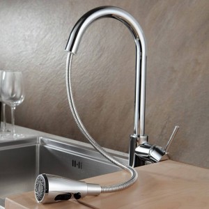 Rubinetti da cucina Cromo Estrarre Rubinetto da cucina Maniglia monoforo girevole Rubinetto miscelatore acqua 360 gradi Maniglia singola argento 866002