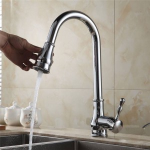 Rubinetti da cucina Rubinetto per lavabo da cucina moderno estraibile Miscelatore girevole con finitura cromata calda e fredda nella gru da cucina 7117L