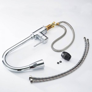 Rubinetti da cucina Argento Maniglia singola Estrarre Rubinetto da cucina Maniglia monoforo Girevole Miscelatore acqua 360 gradi Rubinetto miscelatore 408906