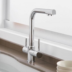 Rubinetti della cucina Gru in ottone massiccio per cucina Rubinetto per filtro dell'acqua montato sulla piattaforma Miscelatore per lavello a 3 vie Miscelatore da cucina a 3 vie LAD-0183
