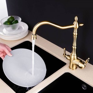 Rubinetti purificazione cucina Rubinetto miscelatore oro Rotazione calda e fredda a 360 ° con funzionalità di depurazione dell'acqua Rubinetto per gru da cucina MH-0193