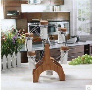 Utensili da cucina 6 pezzi / set set di condimenti in ceramica set Ruota panoramica di bambù Rotante Rack Strumenti per spezie e pepe Shaker