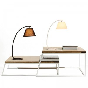 Kung Semplice lampada da scrivania in stile moderno Lampada da tavolo nordica creativa nero bianco paralume in tessuto lampada E27 3W bianco