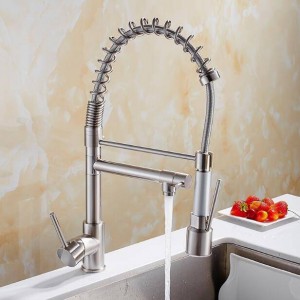Rubinetti da cucina a LED Rubinetti in nichel spazzolato per lavello da cucina Miscelatori monoforo estraibili Rubinetto per acqua calda fredda Gru LAD-138