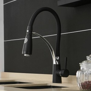 Rubinetti da cucina a LED con design in gomma Miscelatore nero per cucina Gru a ponte monocomando per maniglia da cucina LAD-7668