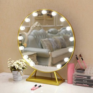 Specchio per trucco a LED rotondo con base Specchio da terra per la casa in stile nordico con specchio decorativo con luci mx12291738