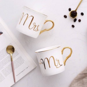 Tazza da caffè in ceramica Lekoch Bone Colori grigio rosa Tazza da viaggio Mr and Mrs Modello bianco Manico in oro Tazze da latte e tazze da regalo