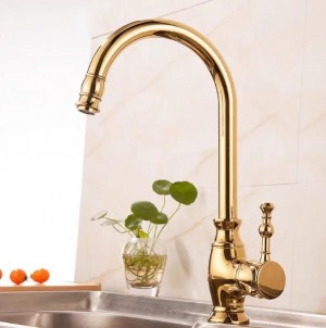 Rubinetti da cucina in ottone con miscelatore in marmo Gru da cucina monocomando girevole oro Miscelatore acqua a 360 gradi rubinetto da cucina Lavello U-01