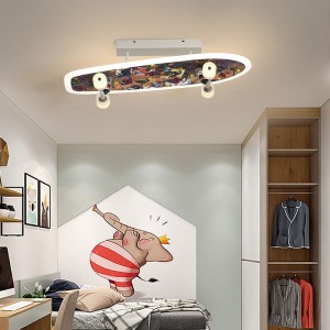 Metal Skateboard LED Semi Flush Mount Light Modern Multi-Color Ceiling Lamp in Warm for Boys Bedroom