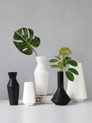Design moderno Vaso in ceramica bianco e nero Accessori per la casa Decorazione da tavolo Fiore Decorazione morbida