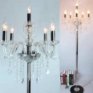 Lampada da terra moderna a led a candela per soggiorno matrimonio Candeliere in cristallo cromato Lambader Party lampada da terra 110-240 V E12 / E14 LED