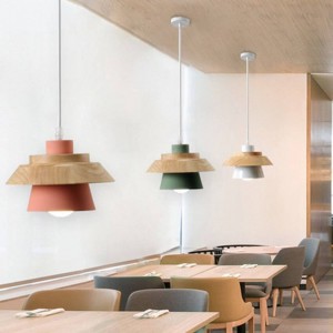 Lampade a sospensione moderne a LED in legno Nordic Restaurant Deco Iron Lampada a sospensione Soggiorno Corridoio HangLamp Apparecchio di illuminazione