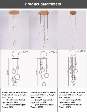 Lampade a sospensione moderne in legno ad anello Nordic Loft Sala da pranzo Lampade a sospensione a LED Soggiorno Illuminazione scale Lampada a sospensione lunga Apparecchio