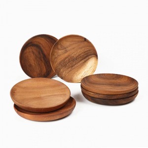 Piatti rotondi in legno naturale Vassoio piatto fatto a mano Piatto in acacia Piatto sushi rotondo Dessert Frutta Pane Piatto Zuppa Stoviglie Stoviglie