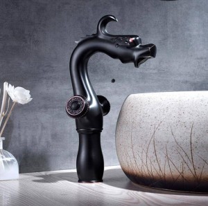 New Black Brass Drago design miscelatore d'acqua Rubinetto del bagno Doppio manico a piede d'appoggio Rubinetto per lavabo Rubinetto caldo e freddo B559