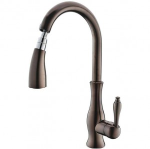 Nuovi rubinetti da cucina Nero / Oro Maniglia singola estraibile Rubinetto da cucina Maniglia monoforo girevole Rubinetto miscelatore acqua 360 gradi LAD-140