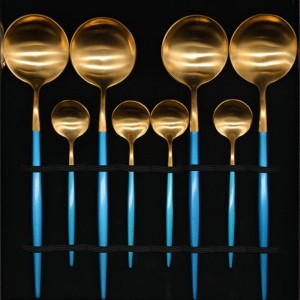 Stoviglie in acciaio inossidabile di qualità Noble18 / 10 Coltello da bistecca Forchetta 16 pezzi Stoviglie Set di posate in oro blu con confezione regalo