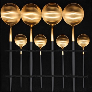 Set di posate da tavola in acciaio inossidabile 18/10 16 pezzi da tavola per bistecca in acciaio inossidabile con posate Set di posate in oro nero con confezione regalo Trasporto di goccia