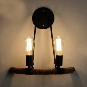 Nordic 2 teste E27 lampada da parete in corda di canapa creativo hotel ristorante caffetteria corridoio scala semicerchio applique da parete in ferro battuto