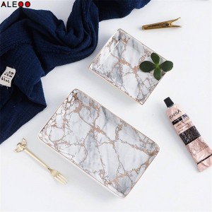 Nordic Gold Marble Pattern Ceramica Tavolo Tavolo di stoccaggio Chic minimalista Dessert Gioielli Scrivania Scrivania Organizzatore di stoccaggio Decor