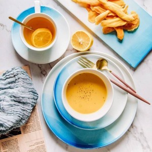Piatto Nordico Gradiente Blu Colore Piatto In Ceramica Ciotola Tazza Piatto Di Frutta Piatto Da Dessert Vassoio Creativo Set Di Piatti Piatti Per Piatti Alimentari